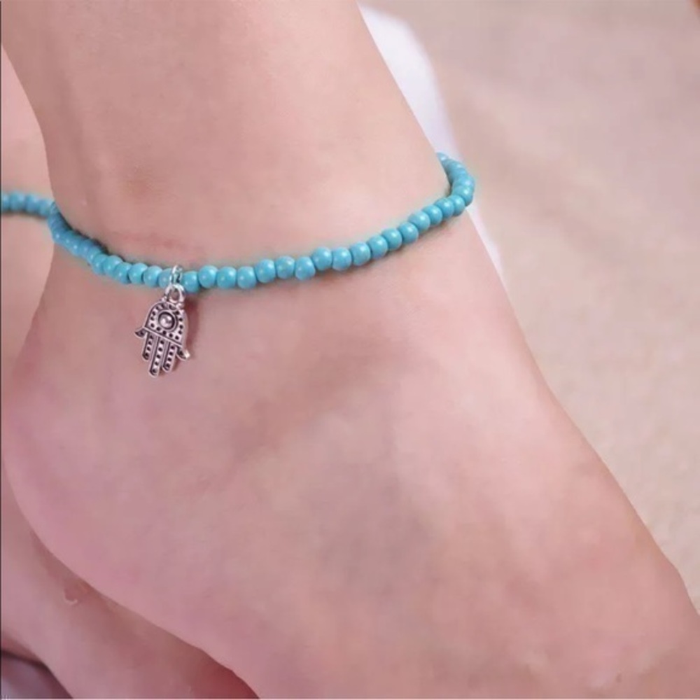 Hamsa Anklet Turquoise, Evil Eye bracelet anklets
